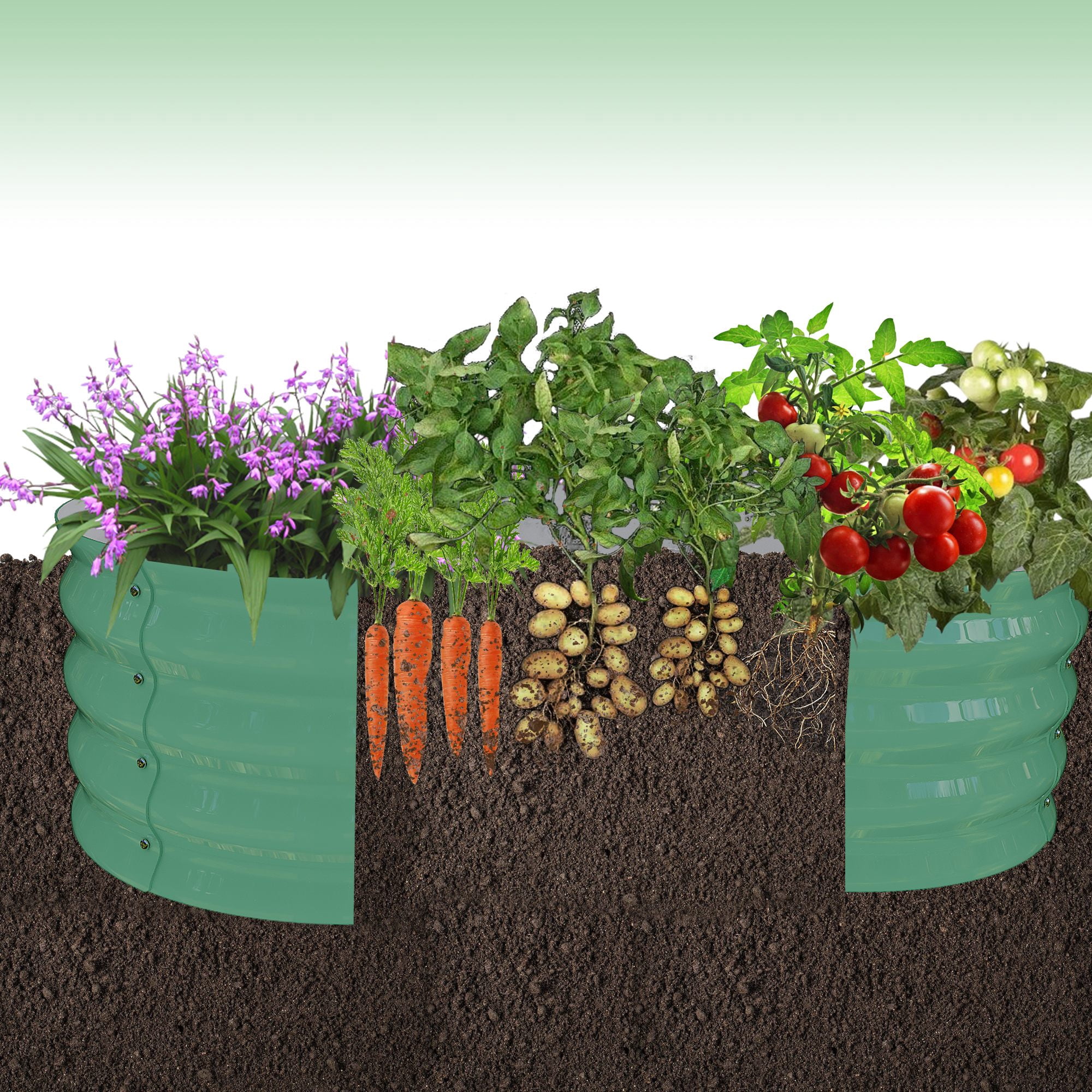 WildBreak Outdoor Raised Garden Bed Kits, Petal Shape, Metal Planter Box 47.6 x 47.6 x 11.8", Green