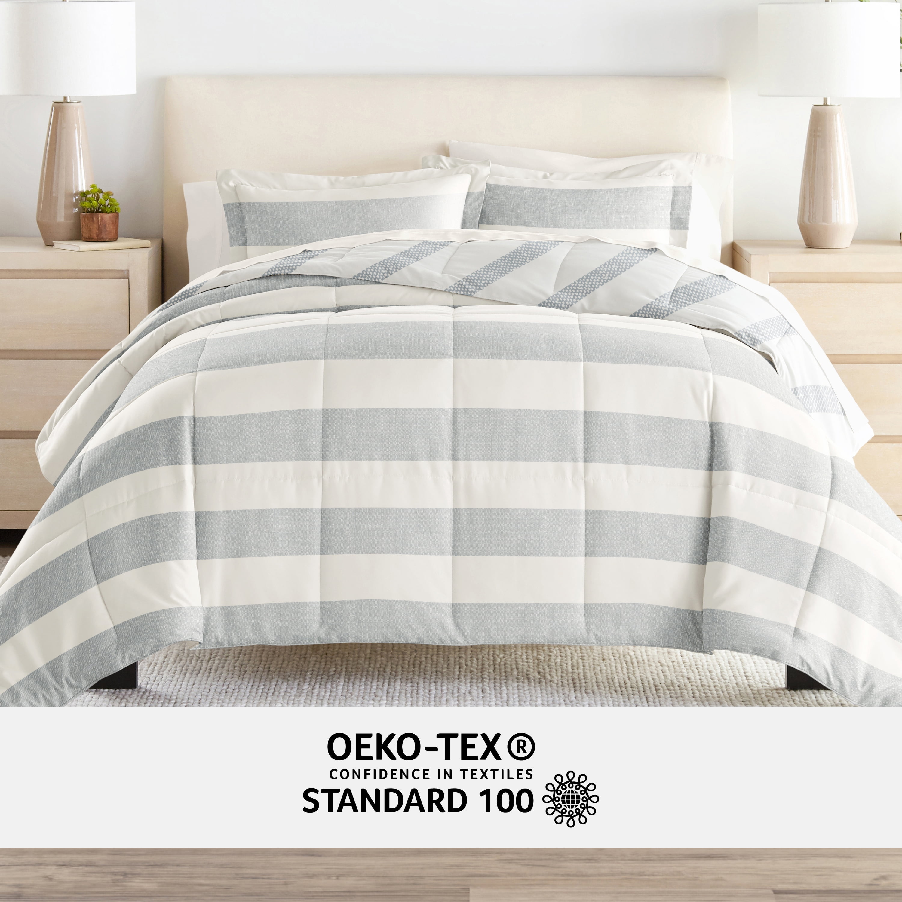 Noble Linens 5 Piece Bedding Bundle, Microfiber Patterned Comforter and Sheet Set, TwinXL