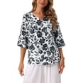 thumbnail image 1 of BLUSA BOHEMIA FLORAL PARA MUJER INSPIRE CHIC ESCOTE EN V MANGA 3/4 TUNICA TALLA XL NEGRO, 1 of 6