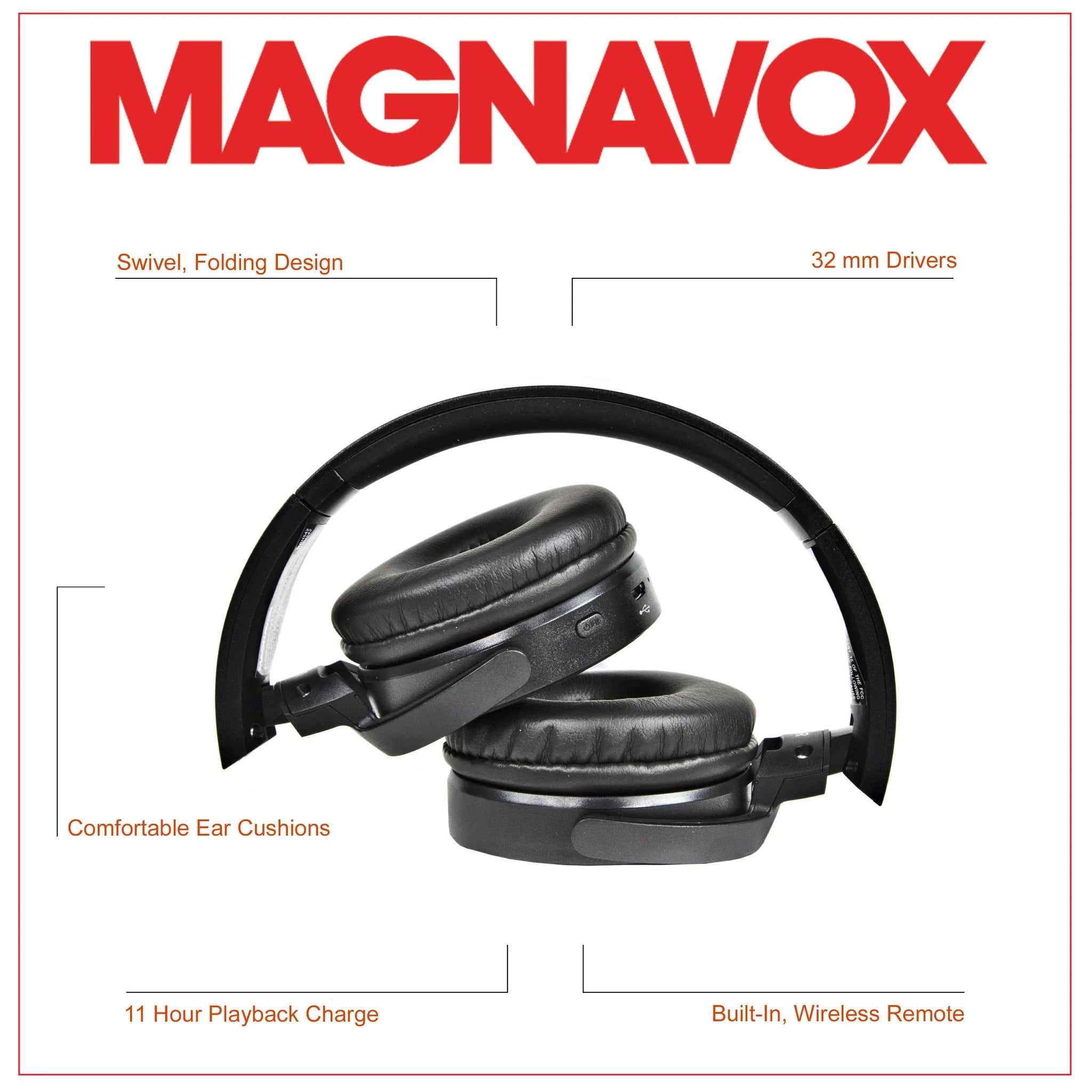 Magnavox Blend Bluetooth Wireless Folding Studio Headphones - Black