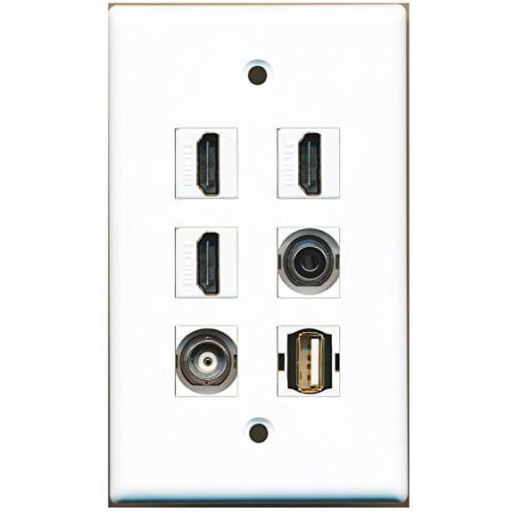 RiteAV - 3 HDMI 1 Port USB A-A 1 Port 3.5mm 1 Port BNC Wall Plate