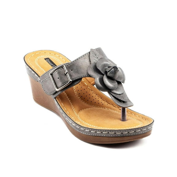 Good Choice Womens Flora Faux Leather Thong Wedge Sandals
