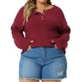 thumbnail image 1 of GRACE & GRANDEUR Plus Size Sweater for Women Oversized Round Neck Long Sleeve Button Knit Pullover Sweater Wine 2X, 1 of 5