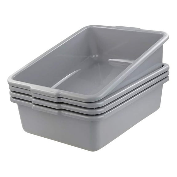 24 L Bus Box, Plastic Bus Tote, Gray, Pack for 4
