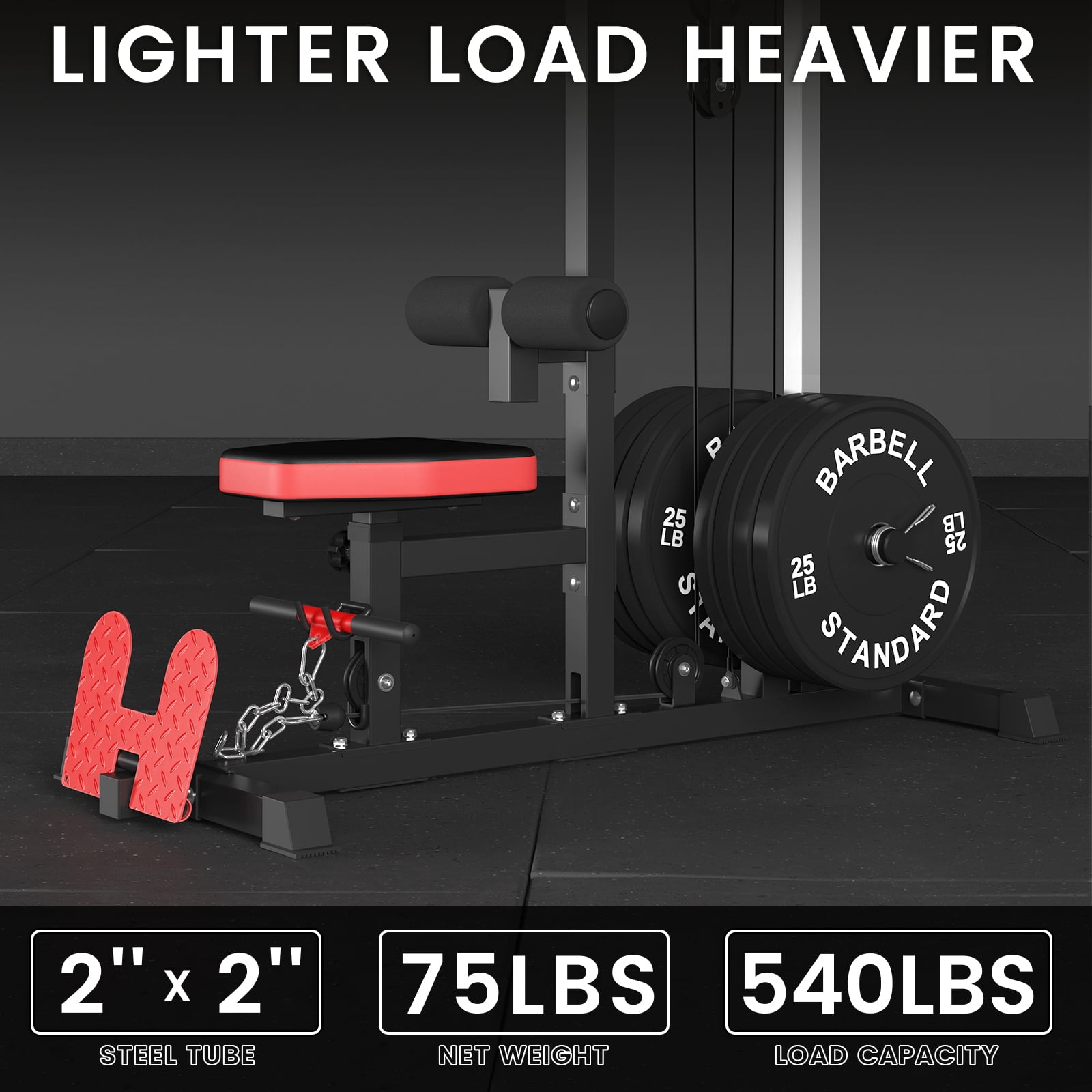 Mikolo LAT Pull Down Machine Set, Multifunction Cable Workout Equipment with Flip-up Footplate and Plates Storage Posts