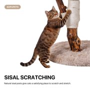 Sopapets 44H Cat Tree Tower Natural Wood With Scratching Posts&Real Branch Design, Heavy Duty Aesthetic Cat Tower for Large Cats, Apricot