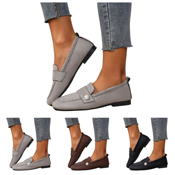 Pandaie Ballet Flats Shoes for Women Suede Dressy Casual Penny Loafers Lightweight Office Business Work Slip on Walking Shoes Black 6
