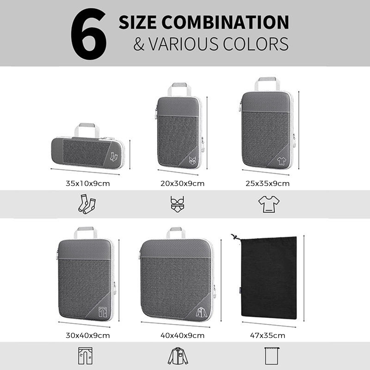 AUXDIQ 6 PCS Compression Packing Cubes Travel Luggage Organizer Bags Set Packing Organizers Compression Suitcase Bag Travel Essential Bag