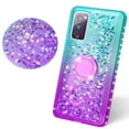 thumbnail image 3 of SOGA Rhinestone Liquid Quicksand Cover Cute Girl Phone Case Compatible for Samsung Galaxy S20 FE Case, with Embedded Ring for Magnetic Car Mounts and Lanyard - Pink / Purple, 3 of 5