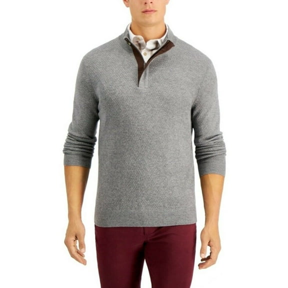 TASSO ELBA Mens Gray Mock Classic Fit Quarter-Zip Cotton Blend Pullover Sweater XXL