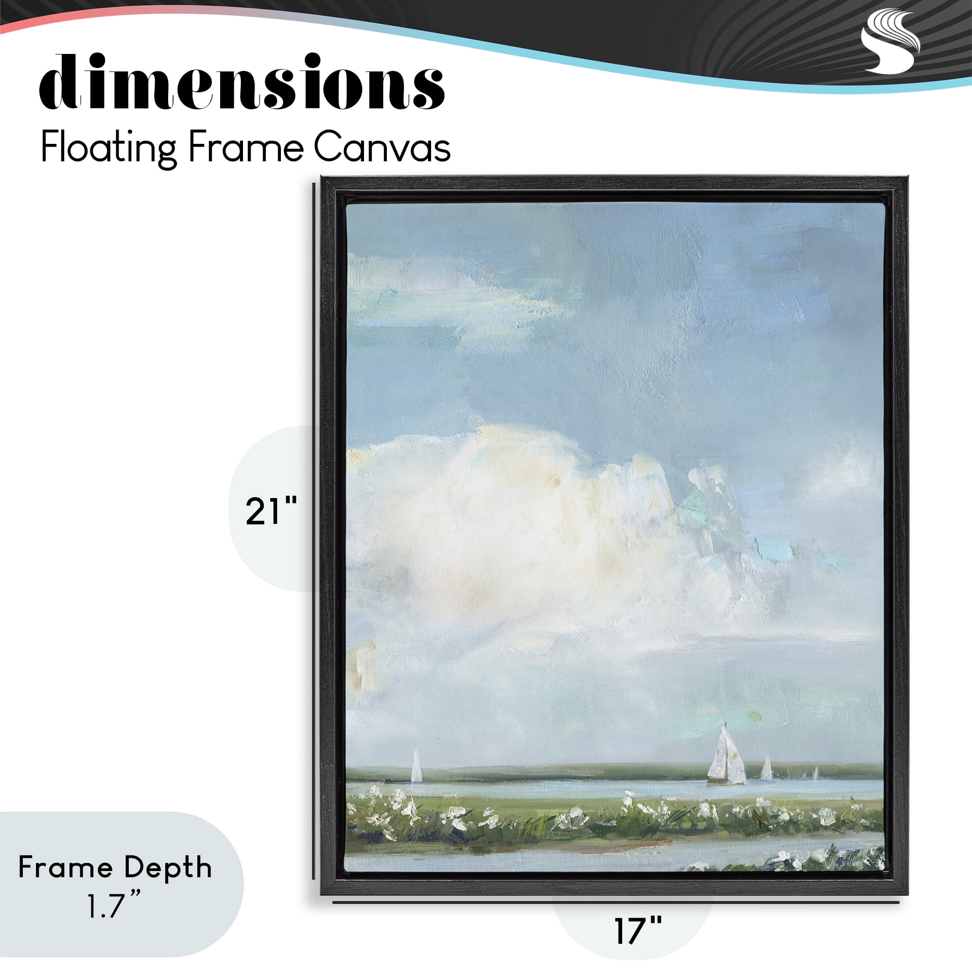 Stupell Industries Seaside Sailing Along Meadow Black Framed Floater Canvas Wall Art, design by Sally Swatland