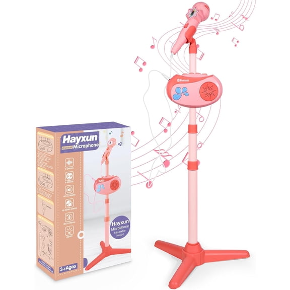 Yippzo Bluetooth Karaoke Machine with Adjustable Stand, 5-in-1 Karaoke Microphone Toy with Voice Changer, Singing Recorder, Speaker & Lights – Birthday Gifts -Pink