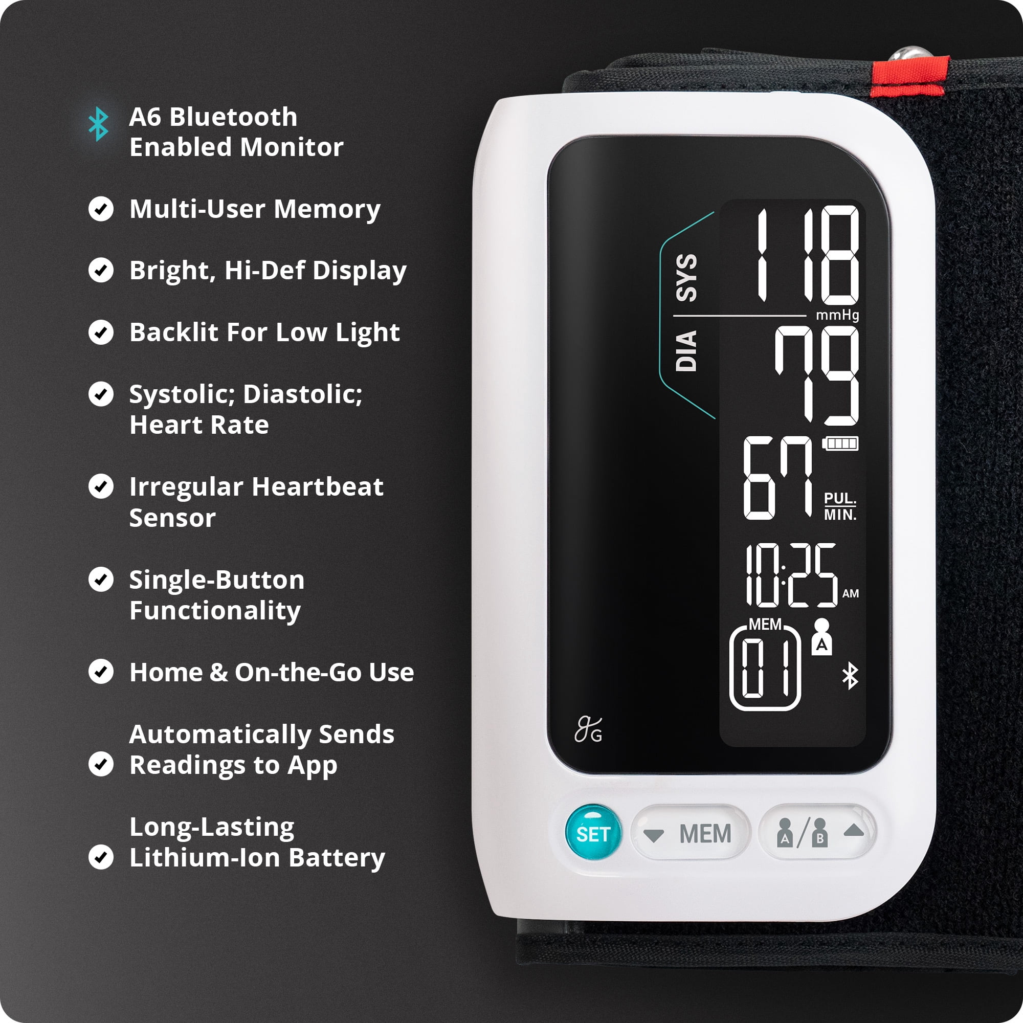 Greater Goods Bluetooth Blood Pressure Monitor with Automatic Upper Arm Cuff, App-Enabled for iOS and Android