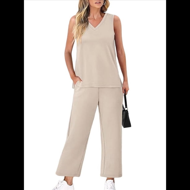 Conjuntos de 2 Piezas para Mujer, Conjuntos Verano, Conjuntos Estar por Casa, Blusas Cuello Alto, Pantalones Cortos Pierna , Conjuntos de Viaje para Vacaciones Albaricoque M