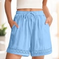 thumbnail image 2 of Hueook Ruffle Shorts Summer Shorts Women's Hollowed Out Lace Elastic Waist Drawstring Shorts and Trousers Blue 2X, 2 of 6