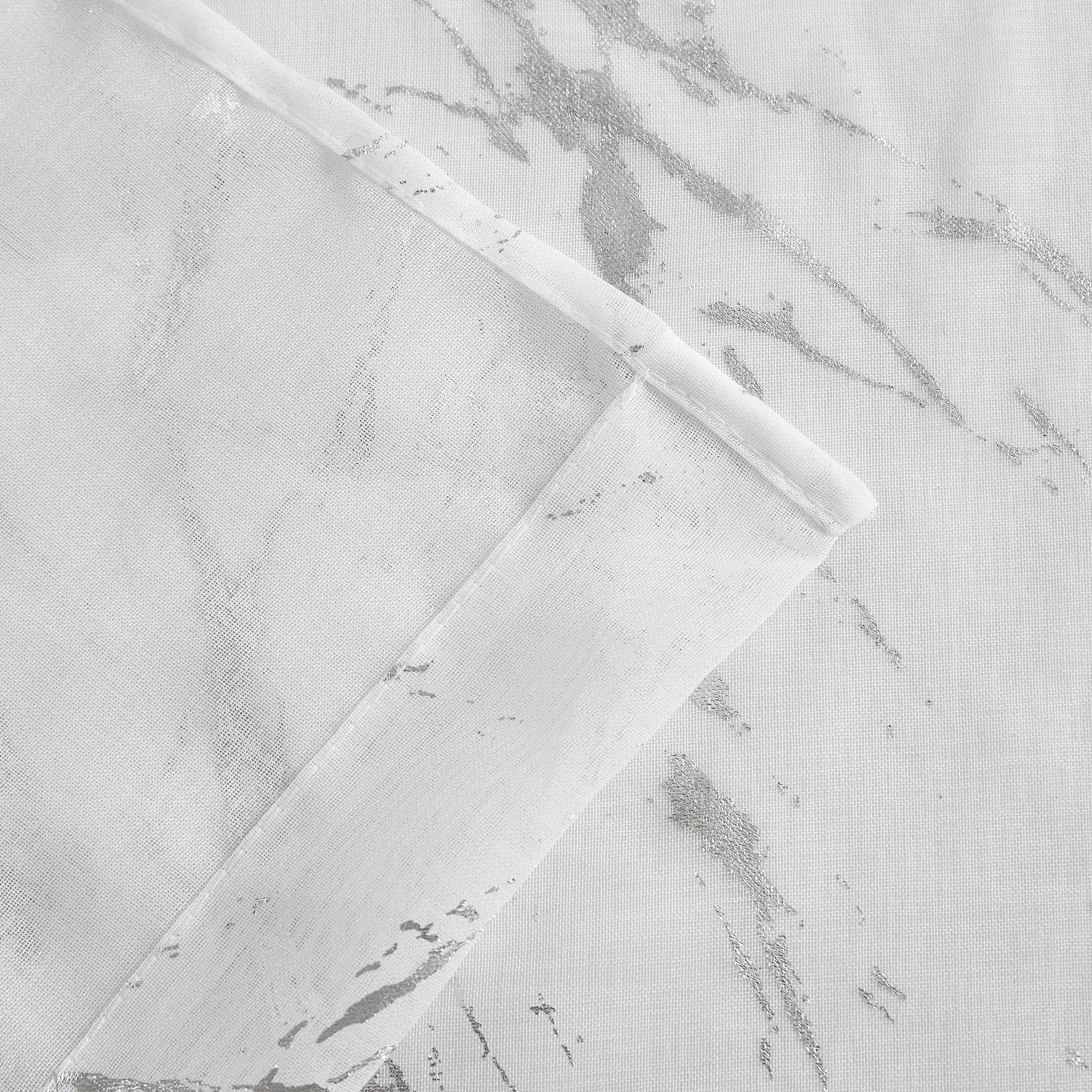 Dainty Home Premium Linen Textured Shower Curtain Set with 12 Hooks, Silver Metallic Marble Printed Fabric Bathroom Curtain
