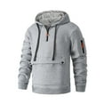 thumbnail image 3 of Mens Cargo Hoodies with Zipper and Front Pocket Pullover Fleece Lined Sweatshirts Long Sleeve Solid Color Thermal Warm Athletic Workout Hooded Tops, 3 of 7
