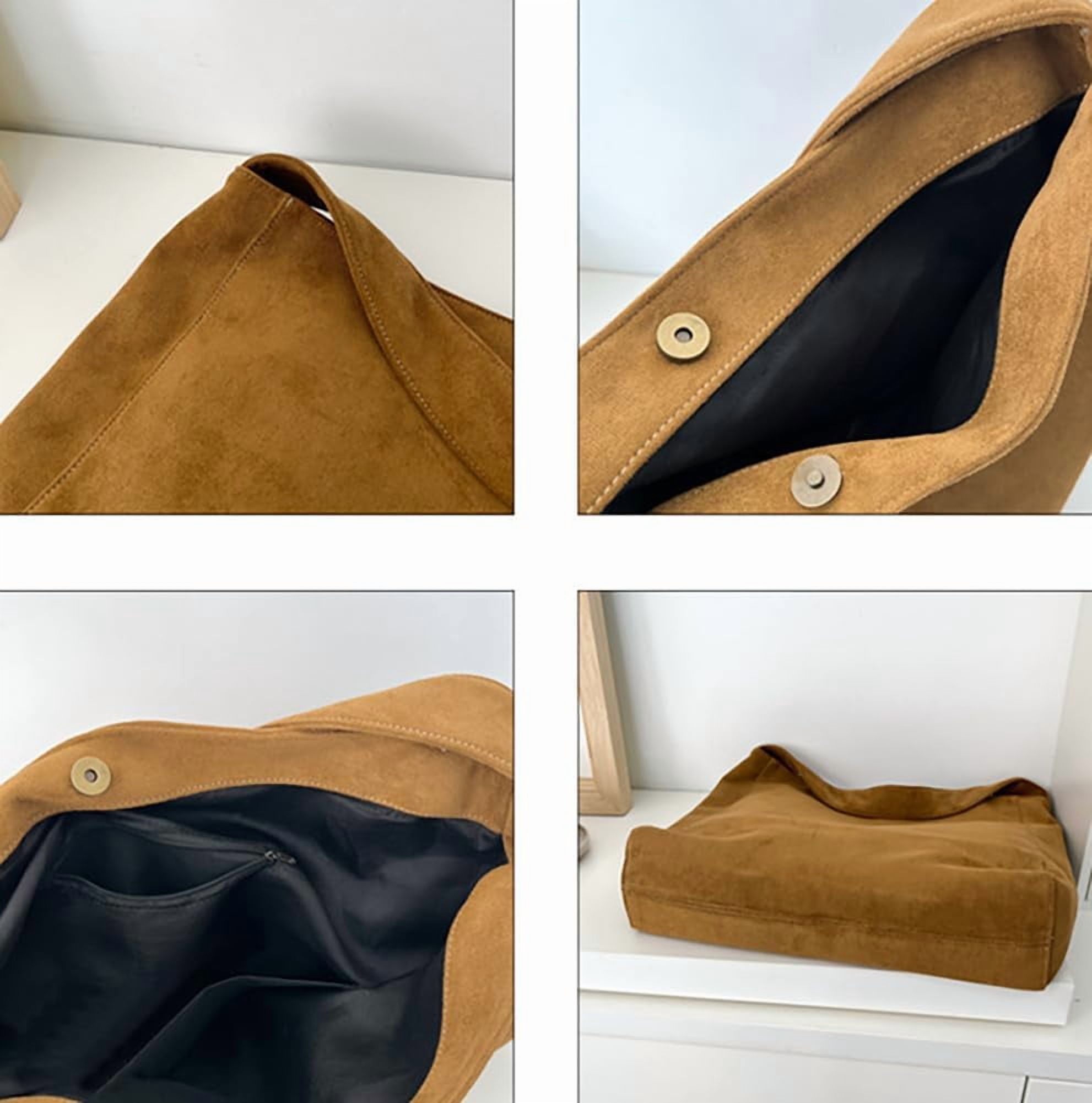 Lohol Large Suede Tote Bag For Women Slouchy Shoulder Bags Suede Purses Women’s Satchel Bag Work Handbag Crescent Bag Travel Winter(Coffee)