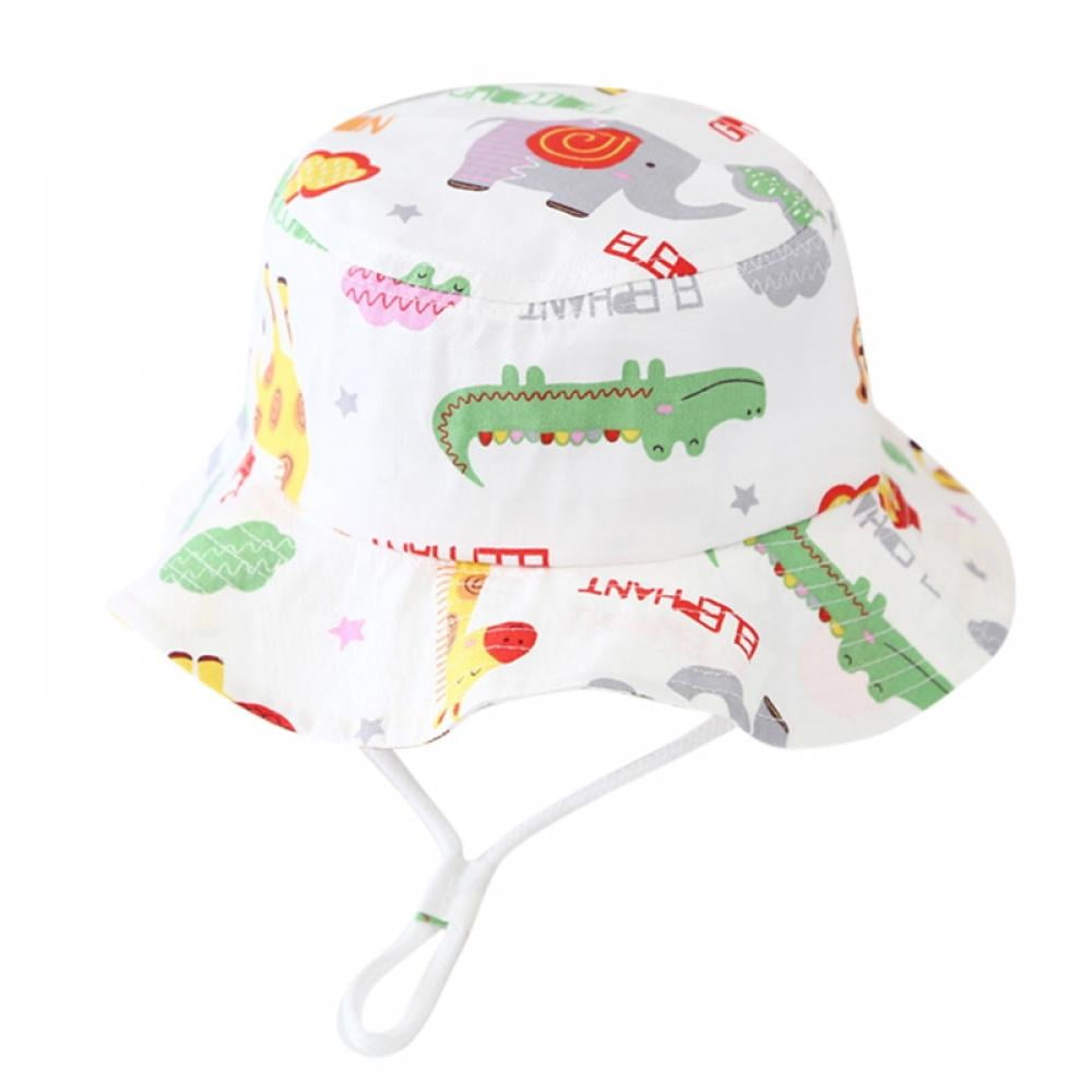 Kids Cotton Bucket Hat Reversible Sun Hat Fish and Plaid Print Foldable Beach Cap with Adjustable Chin Strap Summer Spring Travel Beach Leisure