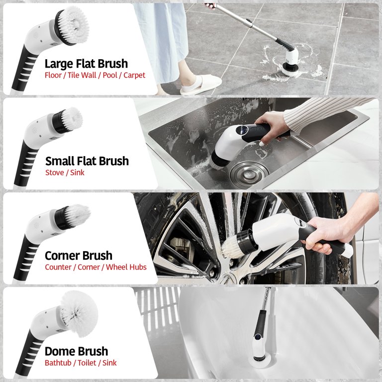 2023 Electric Spin Brush - Tub Scrubber - Effortless Cleaning - 7  Replaceable Brushes Included - Adjustable Extension Handle - Modern/Sleek  Design