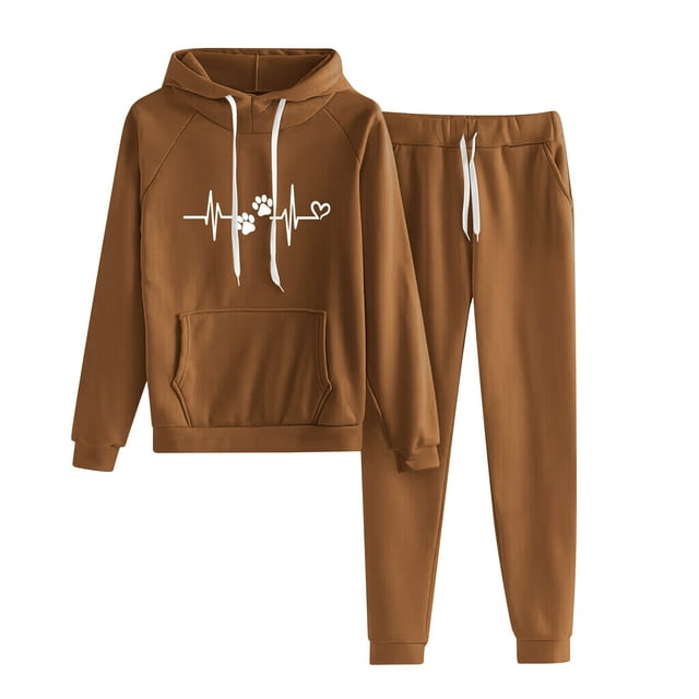 Birdeem Women's Casual Printed Hooded Drawstring Loose Long Sleeve Sweatshirt Tops and Long Pants Set Suits