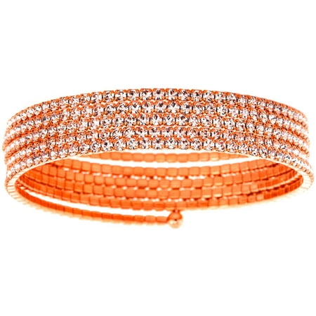 X & O Handset Austrian Crystal Rose Gold-Plated 5-Row Wire Bangle, One Size