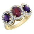 thumbnail image 1 of 10K Yellow Gold Enhanced Ruby & Natural Amethyst 3-Stone Ring Oval Diamond Accent, size 5, 1 of 2
