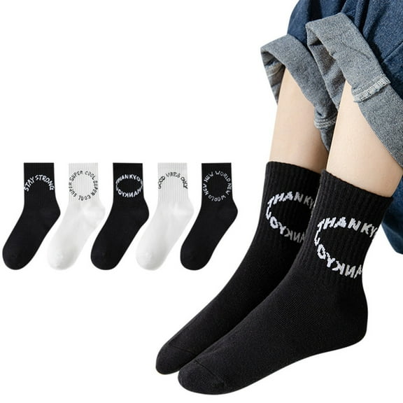 Zanarzt Kids Unisex Socks Toddler Boys Girls Letter Print Socks Athletic Socks for Boy Pack Of 5 Pairs Crew Socks Back to School Must Haves White,12-16 Years