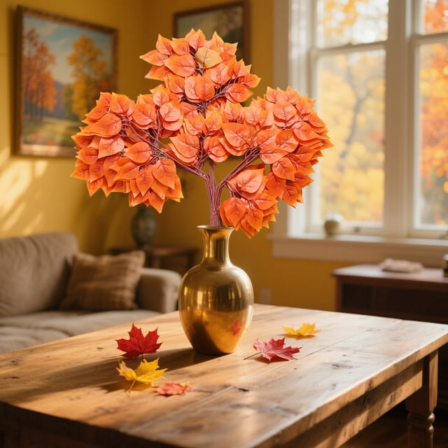 Home Artificial Branch Banyan Leaf Red Maple Leaf Indoor Fake Tree Ginkgo Leaf Plastic Branch Engineering Green Plant Branch Wholesale Home Essentials