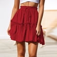 thumbnail image 4 of Kcocoo Fashion Women Casual Solid Ruffles A-Line Pleated Lace up Short SKirt Polyester Red L, 4 of 9