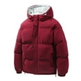 thumbnail image 2 of BiZtdJrK Men's Solid Color Thick Warm Coats Long Sleeved Hooded Zipper Jacket with Pockets Winter Outdoor Puffer Jacket, Red, XL, 2 of 4