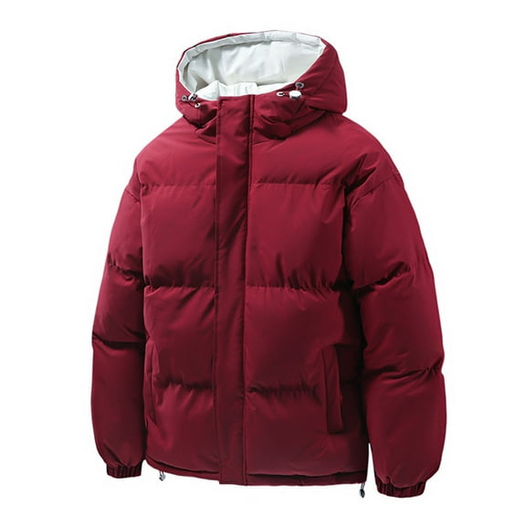 Mens Winter Outwear Hooded Stand Collar Front Zip Button Down Cardigan Thick Thermal Casual Coat With Pockets (4XL, Red)
