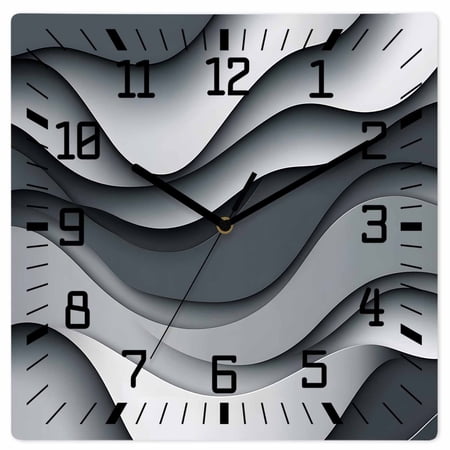 Black Gray Ombre Wooden Wall Clock Silent Non Ticking, Modern Abstract Moire Art Geometric Square Wall Clocks Battery Operated, Decor Clock for Home Office, Living Room, Kitchen, 12 Inch