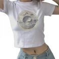 thumbnail image 4 of Women's t-Shirt Korean Printed Round Neck Slim Female Top All-Match Navel Short Sleeve t-Shirts Saco Vetements Femmes, 4 of 5
