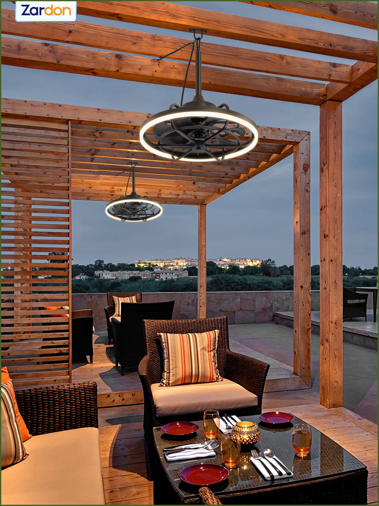 Zardon 20" Modern Outdoor Ceiling Fan with Light - Remote & App Control, 6 Speeds, 3 Color Temperatures for Patio, Entryway, Outdoor, Black
