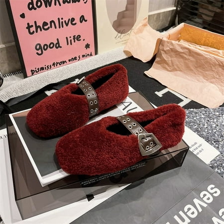 

Korean Style Mary Jane Autumn and Winter New Women s Gommino Fleece-lined Flat Fluffy Shoes Pumps Child Sport Shoes