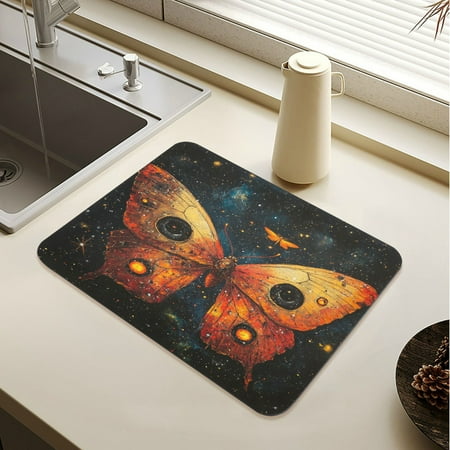 

Wobogo Star Red Butterfly Dish Drying Mats Diatomaceous Earth Super Absorbent Non-slip Rubber Sole 19.7×15.7in