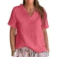 thumbnail image 4 of Uooqdmx Linen Shirts for Women, Short Sleeve Shirts for Women, Linen Clothes, Womens Summer Tops, Gauze Shirts for Women, Hot Pink XL, 4 of 5