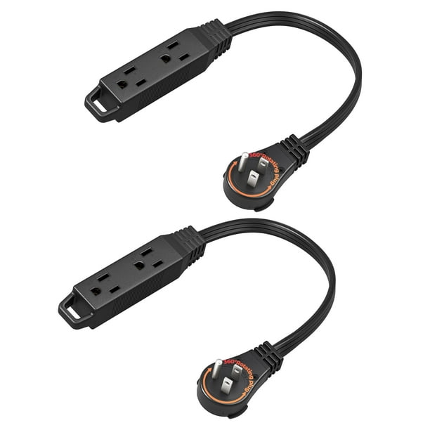 Cable de extensión DEWENWILS, enchufe plano giratorio de 360°, 1 pie, paquete de 2