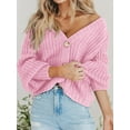thumbnail image 2 of Women's Chunky Knit Open Front Sweater Long Sleeve Button Loose Short Cardigan Outerwear Coats, 2 of 15