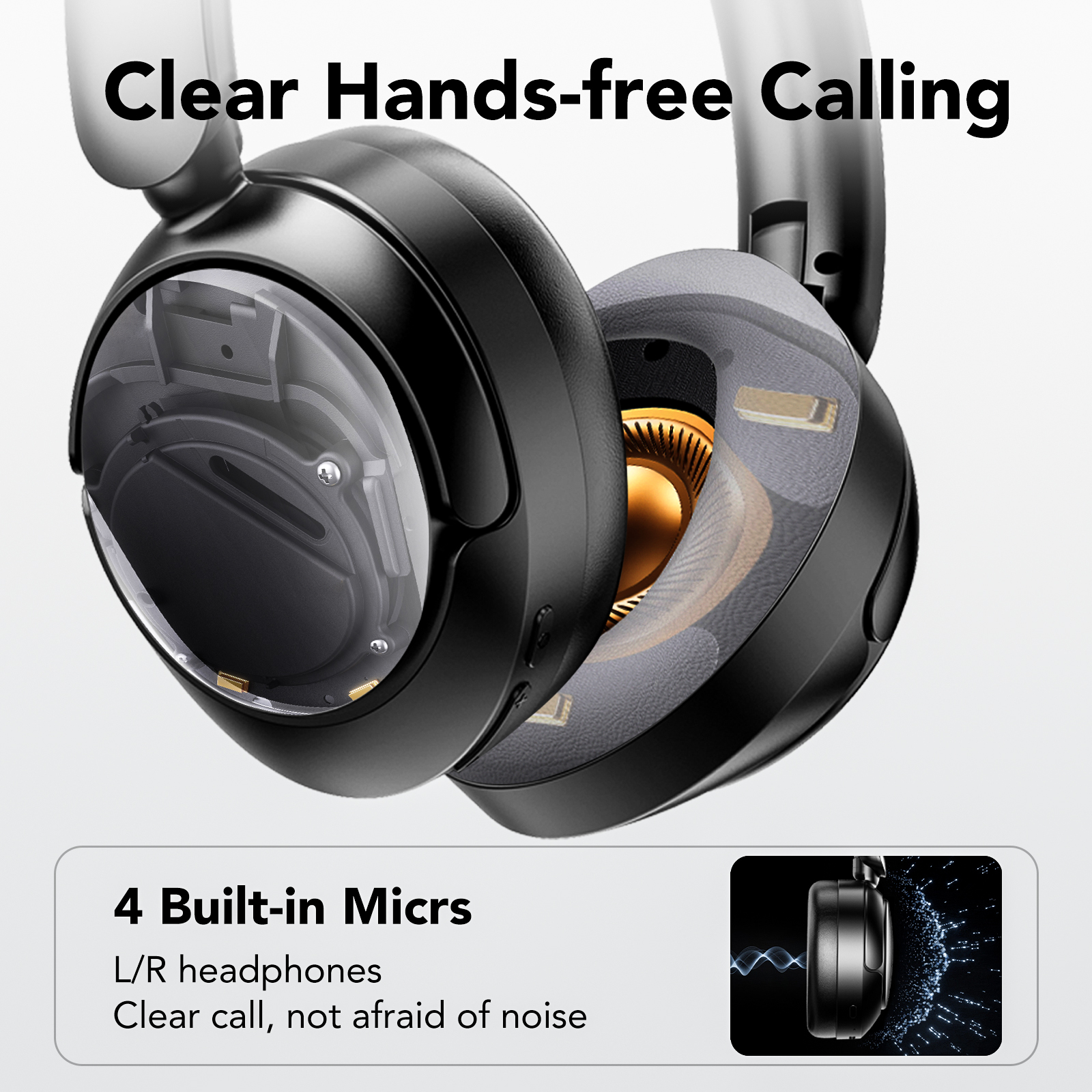 IKT Hybrid Active Noise Cancelling Over-Ear Headphones, Black photo 2