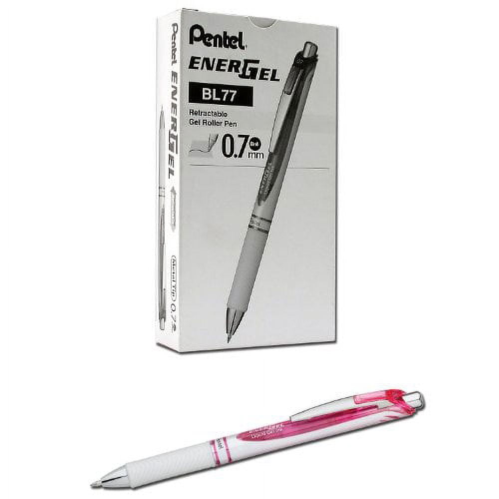 Pentel EnerGel Pearl Deluxe RTX Retractable Liquid Gel Pen 0 7mm Accent Pink Ink Box of 12 BL77PW P