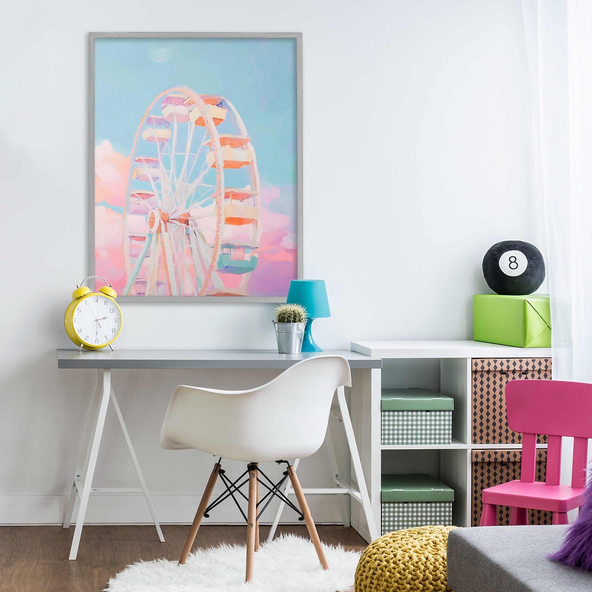 Stupell Industries Ferris Wheel & Cotton Candy Sky Gray Framed Giclee Art, design by The Prints Vibe