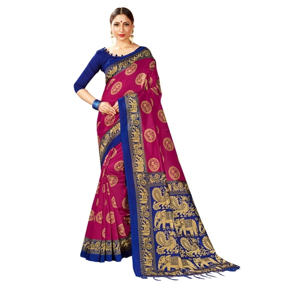 Sarees for Women Mysore Art Silk Printed Saree || Ethnic Gift Indian Traditional Wedding Sari with Unstitched Blouse