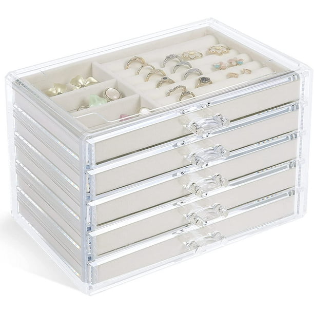 misaya Earring Jewelry Organizer with 5 Drawers, Gift for Women, Girls,  Clear Acrylic Jewelry Box for Women, Velvet Earring Display Holder for