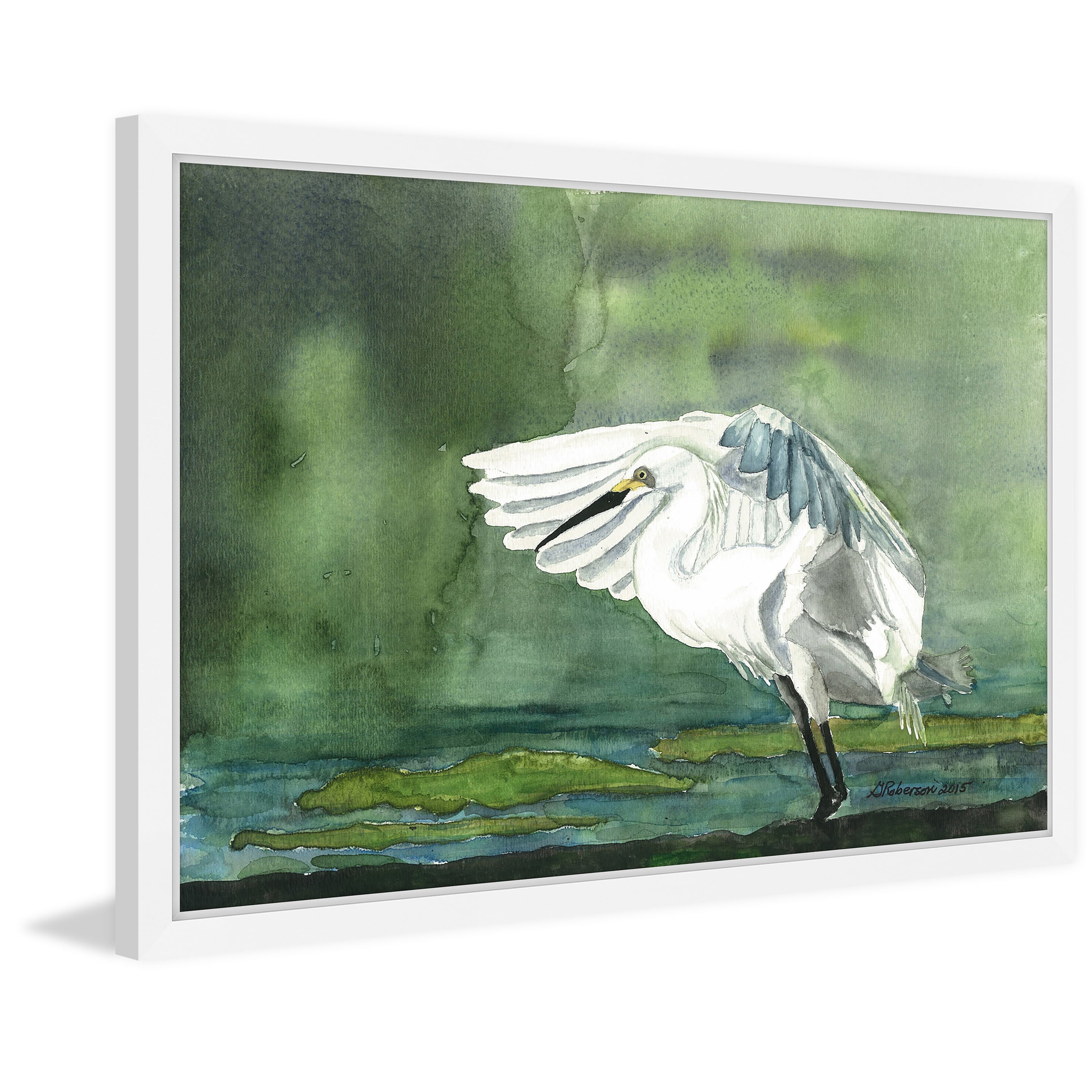 "Egret on the Pond" Framed Painting Print