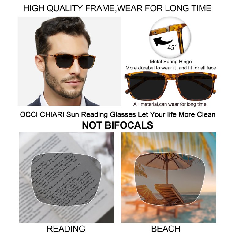 OCCI CHIARI Lightweight Reader Sunglasses 1.5 for Men Reading Sunglasses UV  Protection Outdoor 1.0 1.25 1.5 1.75 2.0 2.25 2.5 2.75 3.0  3.5(Tortoise,1.50) with Acrylic Lens 