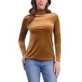 thumbnail image 1 of INSPIRAR CHIC Blusa de Mujer de Manga Larga Cuello Alto de Terciopelo Elástico Color Marrón, 1 of 6