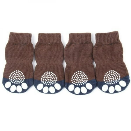 

Pretty Comy 4Pcs Puppy Dogs unisex Pet Knits Socks Halloween Anti Slip Skid Bottom socks for dogs pet socks Brown XL