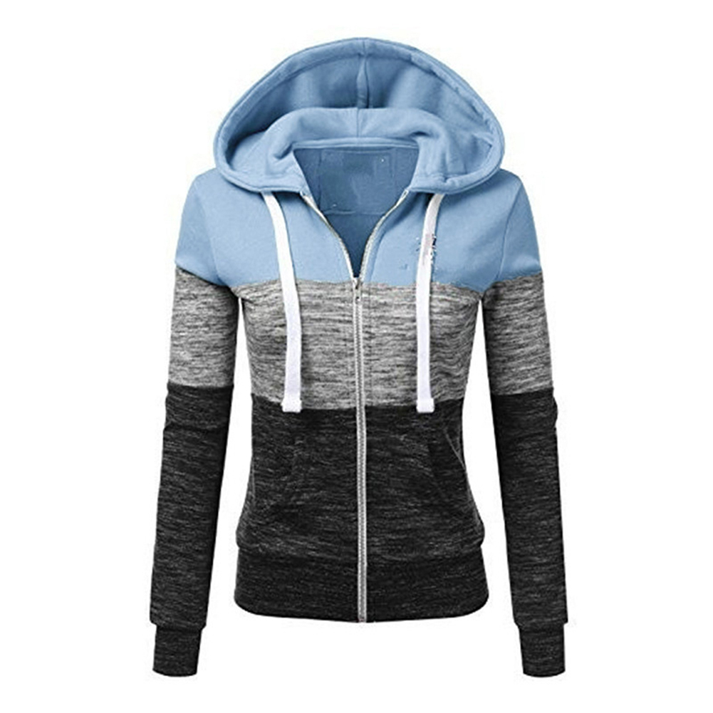 Women Fashionable Hoodies Color Block Hooded Zipper Sweatshirt Walmart Canada